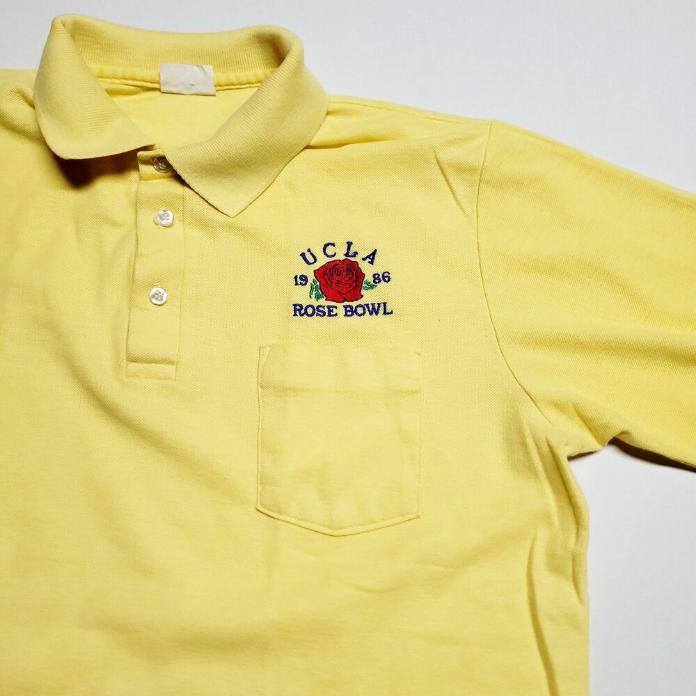Vintage 80's UCLA Rose Bowl 1986 Embroidered Logo Velva Sheen College Polo L EUC